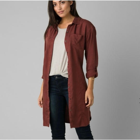 Prana Doryan Shirt Dress Red Long Sleeve Tencel Gorpcore XS - Picture 3 of 11